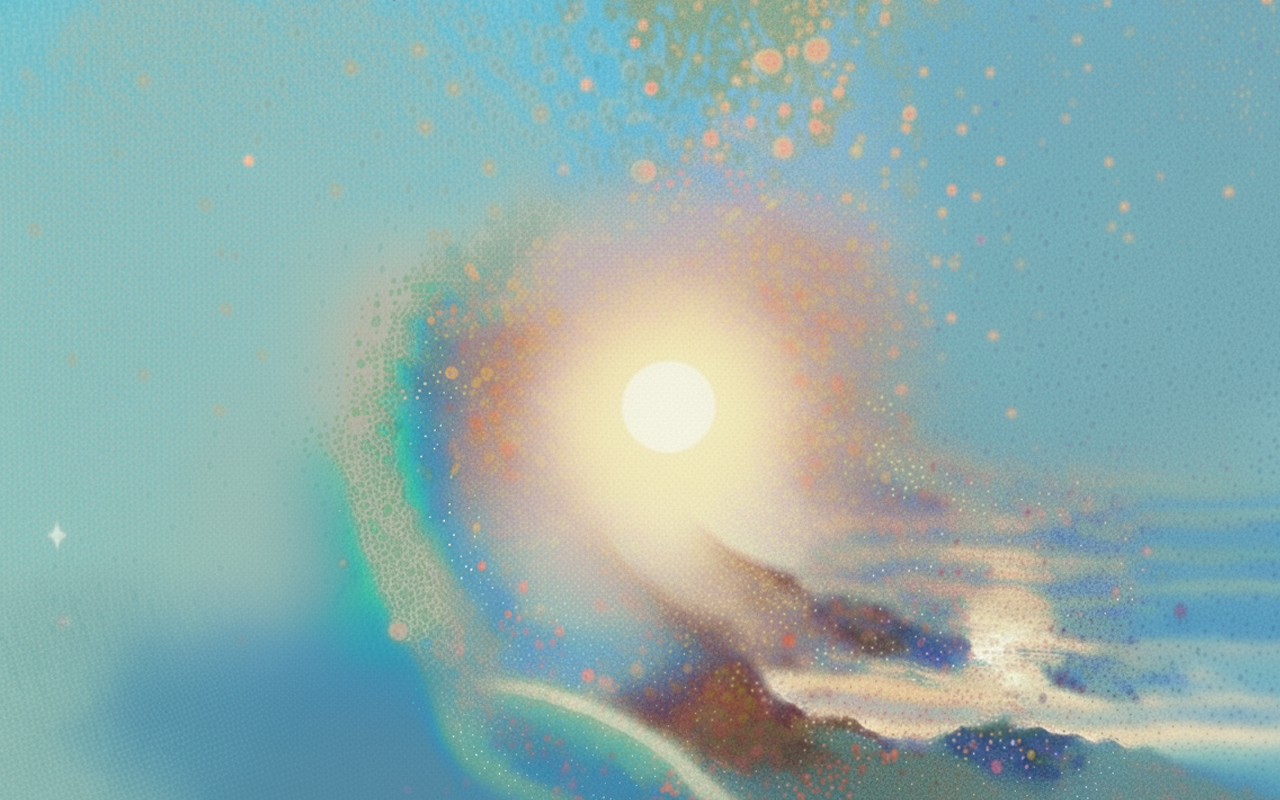 Sacred light radiating through ethereal blue atmosphere